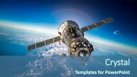  Presentation with spacecraft - PPT theme with spacecraft soyuz orbiting the earth background and a ocean colored foreground