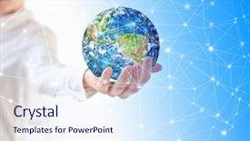  Presentation with travel globe - Cool new slides with spaceearth in hands globe backdrop and a sky blue colored foreground