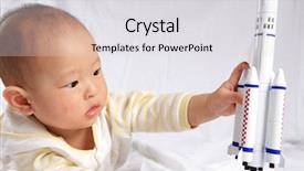  Presentation with rocket - Beautiful presentation featuring spacefight - asian baby play with rocket backdrop and a light gray colored foreground