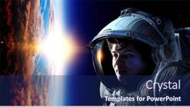  Presentation with spaceman - Presentation theme consisting of spaceman and planet human in space concept background and a navy blue colored foreground