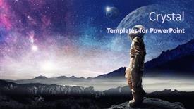  Presentation with planets - Cool new slide deck with spaceman and planets abstract theme backdrop and a ocean colored foreground