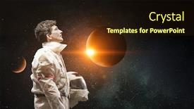  Presentation with planets - Theme featuring spaceman-and-the-planets-abstract background and a wine colored foreground