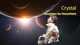  Presentation with planets - Beautiful presentation theme featuring spaceman-and-the-planets-abstract backdrop and a wine colored foreground