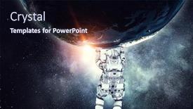  Presentation with spaceman - Amazing PPT layouts having spaceman carry big planet mixed media backdrop and a wine colored foreground