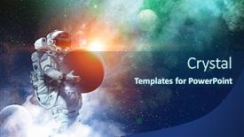  Presentation with spaceman - Slides consisting of spaceman-carry-big-planet-mixed background and a navy blue colored foreground