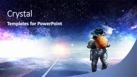  Presentation with spaceman - Slide deck with spaceman-carry-big-planet-mixed background and a navy blue colored foreground