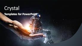  Presentation with spaceman - Colorful slides enhanced with spaceman in male hand mixed media backdrop and a black colored foreground