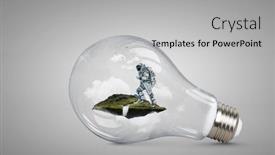  Presentation with light bulb - PPT theme with spaceman-inside-light-bulb-mixed background and a light gray colored foreground