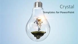  Presentation with light bulb - Slide deck enhanced with spaceman-inside-light-bulb-mixed background and a sky blue colored foreground