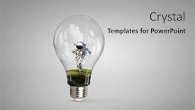  Presentation with light bulb - PPT theme consisting of spaceman-inside-light-bulb-mixed background and a light gray colored foreground
