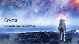  Presentation with moon landing - Amazing PPT theme having spaceman landing planet mixed media backdrop and a light blue colored foreground