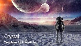  Presentation with moon landing - Theme featuring spaceman landing planet mixed media background and a gray colored foreground