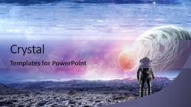  Presentation with moon landing - Presentation design featuring spaceman landing planet mixed media background and a light blue colored foreground