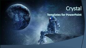  Presentation with spaceman - Colorful theme enhanced with spaceman on rock edge mixed backdrop and a navy blue colored foreground