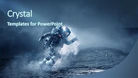  Presentation with spaceman - Audience pleasing presentation theme consisting of spaceman running fast mixed media backdrop and a ocean colored foreground