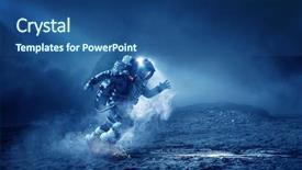  Presentation with spaceman - Slide set consisting of spaceman running fast mixed media background and a ocean colored foreground