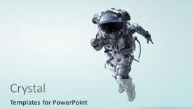  Presentation with spaceman - Beautiful PPT theme featuring spaceman-running-fast-mixed-media backdrop and a sky blue colored foreground