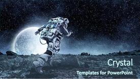  Presentation with spaceman - Cool new slide deck with spaceman running fast mixed media backdrop and a ocean colored foreground