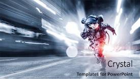  Presentation with spaceman - Slide deck featuring spaceman running fast mixed media background and a light blue colored foreground