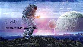  Presentation with spaceman - Slide set having spaceman-running-fast-mixed-media background and a teal colored foreground