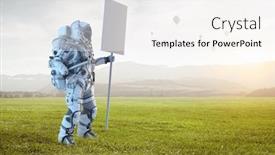 Presentation with spaceman - PPT theme featuring spaceman-with-banner-mixed-media background and a white colored foreground