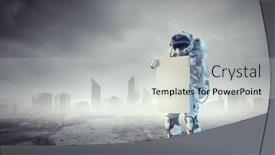  Presentation with spaceman - Slide deck featuring spaceman with banner mixed media background and a light gray colored foreground