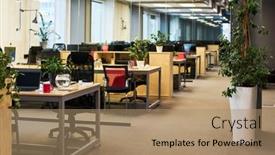  Presentation with green office - Slide set consisting of spacious-office-with-large-number background and a coral colored foreground