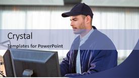  Presentation with security officer - Audience pleasing presentation design consisting of spacious room with curtains backdrop and a light blue colored foreground