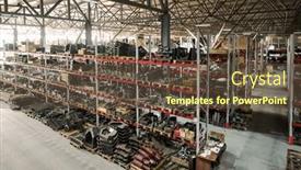  Presentation with spare parts warehouse - PPT theme enhanced with spacious-warehouse-of-modern-industrial background and a tawny brown colored foreground