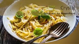 Presentation with spaghetti - PPT theme featuring spaghetti-aglio-e-olio background and a gold colored foreground