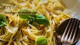  Presentation with spaghetti - Beautiful slide deck featuring spaghetti-aglio-e-olio backdrop and a gold colored foreground