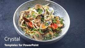  Presentation with bowl of aroma spa - Slide deck having spaghetti-alle-vongole-with-tomato background and a  colored foreground
