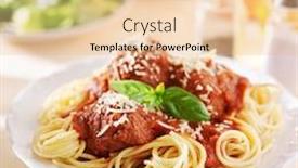 Presentation with meatball - PPT theme having spaghetti and meatball dinner with salad background and a lemonade colored foreground