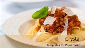  Presentation with italian cuisine - Audience pleasing presentation theme consisting of spaghetti-bolognese-decorated-with-fresh backdrop and a yellow colored foreground