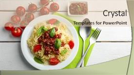  Presentation with spaghetti - PPT theme featuring spaghetti bolognese on white plate background and a lemonade colored foreground