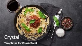  Presentation with spaghetti - Presentation theme featuring spaghetti bolognese pasta with tomato background and a dark gray colored foreground