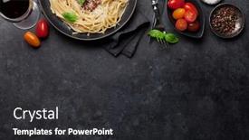  Presentation with fresh meat - Colorful PPT theme enhanced with spaghetti-bolognese-pasta-with-tomato backdrop and a dark gray colored foreground
