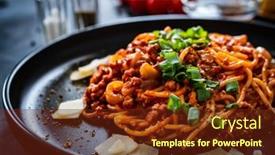  Presentation with spaghetti - Beautiful slide deck featuring spaghetti-bolognese-with-minced-pork backdrop and a tawny brown colored foreground