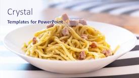  Presentation with spaghetti - Amazing presentation design having spaghetti-carbonara-on-a-plate backdrop and a sky blue colored foreground