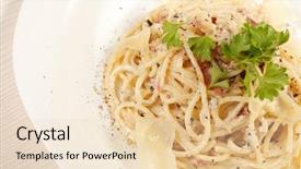  Presentation with spaghetti - PPT theme featuring spaghetti carbonara background and a lemonade colored foreground