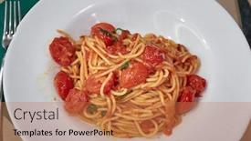  Presentation with spaghetti - Amazing slide deck having spaghetti-dish-with-spicy-tomato backdrop and a coral colored foreground