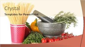  Presentation with mortar - Presentation enhanced with spaghetti-in-cup-rosemary background and a blonde colored foreground