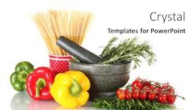  Presentation with mortar - Audience pleasing presentation consisting of spaghetti-in-cup-rosemary backdrop and a white colored foreground