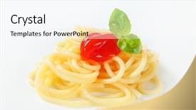  Presentation with ketchup - Beautiful slide set featuring spaghetti nest with ketchup backdrop and a cool aqua colored foreground