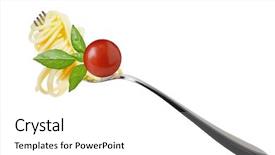  Presentation with spaghetti - Presentation design with spaghetti on the fork with cherry tomato and basil background and a white colored foreground