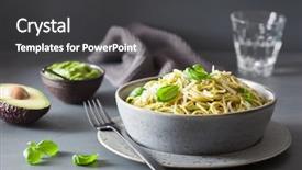 Presentation with pasta sauce - Colorful presentation design enhanced with spaghetti pasta with avocado basil backdrop and a dark gray colored foreground