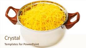  Presentation with spaghetti - Presentation design featuring spaghetti pot isolated on the white background background and a lemonade colored foreground