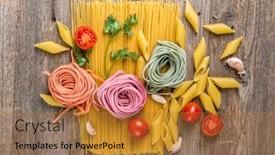  Presentation with macaroni - Colorful PPT theme enhanced with spaghetti smaller noodles and rose backdrop and a coral colored foreground