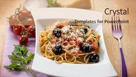  Presentation with black women alone - Cool new theme with spaghetti with black olives tomatoes backdrop and a  colored foreground