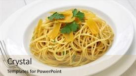  Presentation with italian cuisine - Presentation theme consisting of spaghetti with bottarga italian cuisine background and a yellow colored foreground